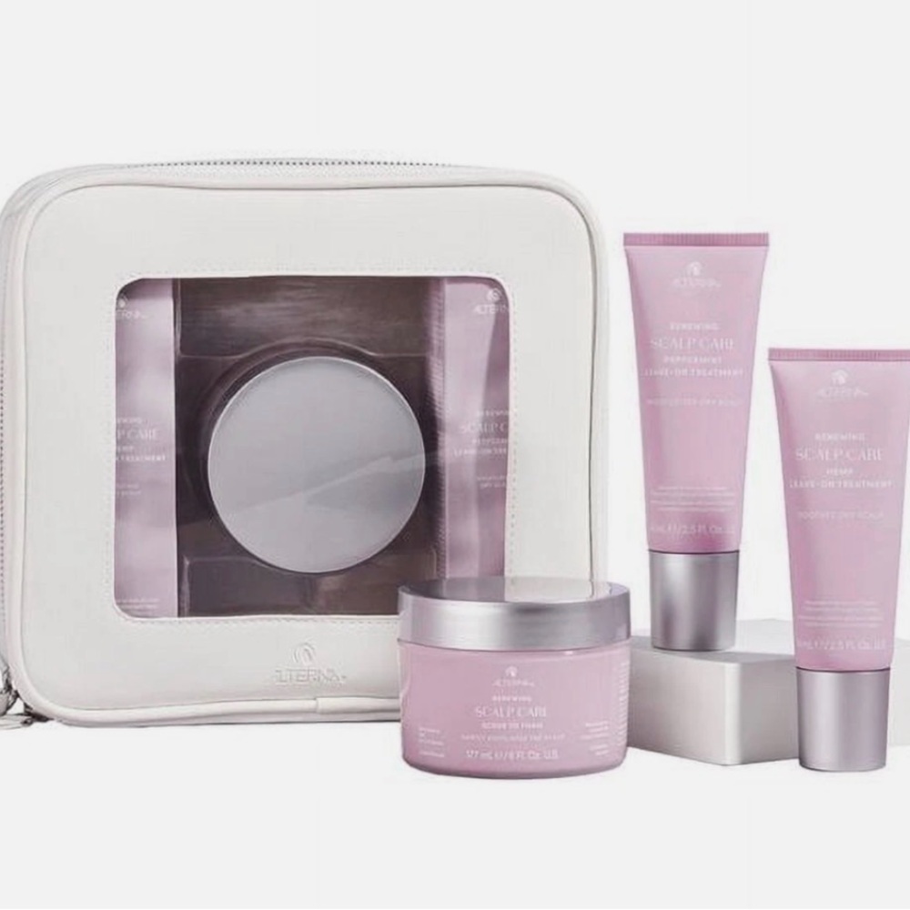 Alterna Renewing Scalp Care 3-Piece Set with cosmetics case hair moisture growth